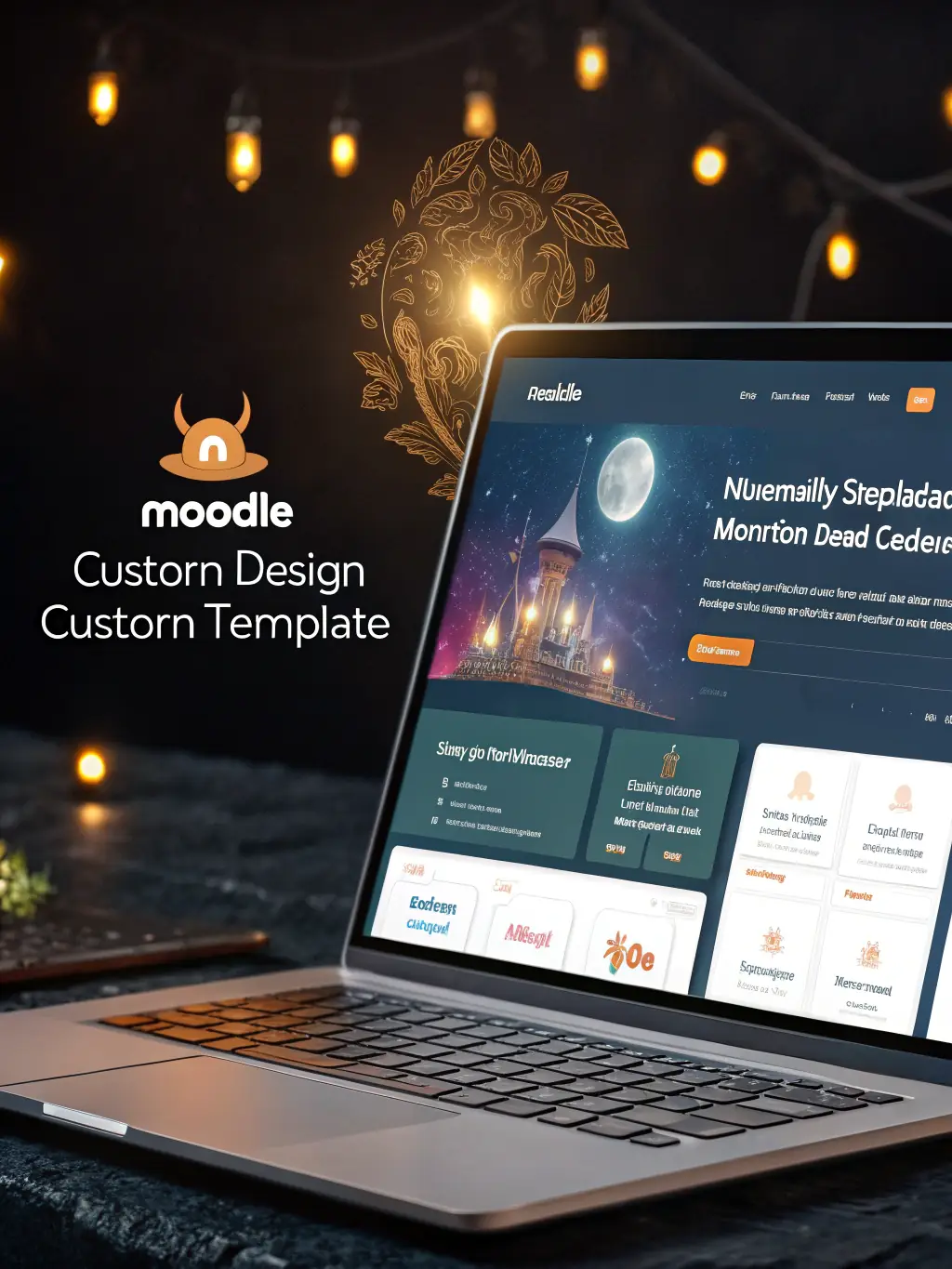 A visually appealing image of a Moodle platform with a custom-designed template reflecting a specific institution's branding, showcasing the flexibility of customization.