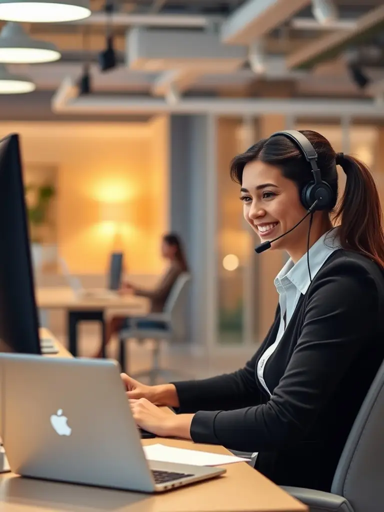 A friendly support agent avatar wearing a headset, assisting a user on a laptop displaying the Moodle interface, illustrating edoove's expert support.